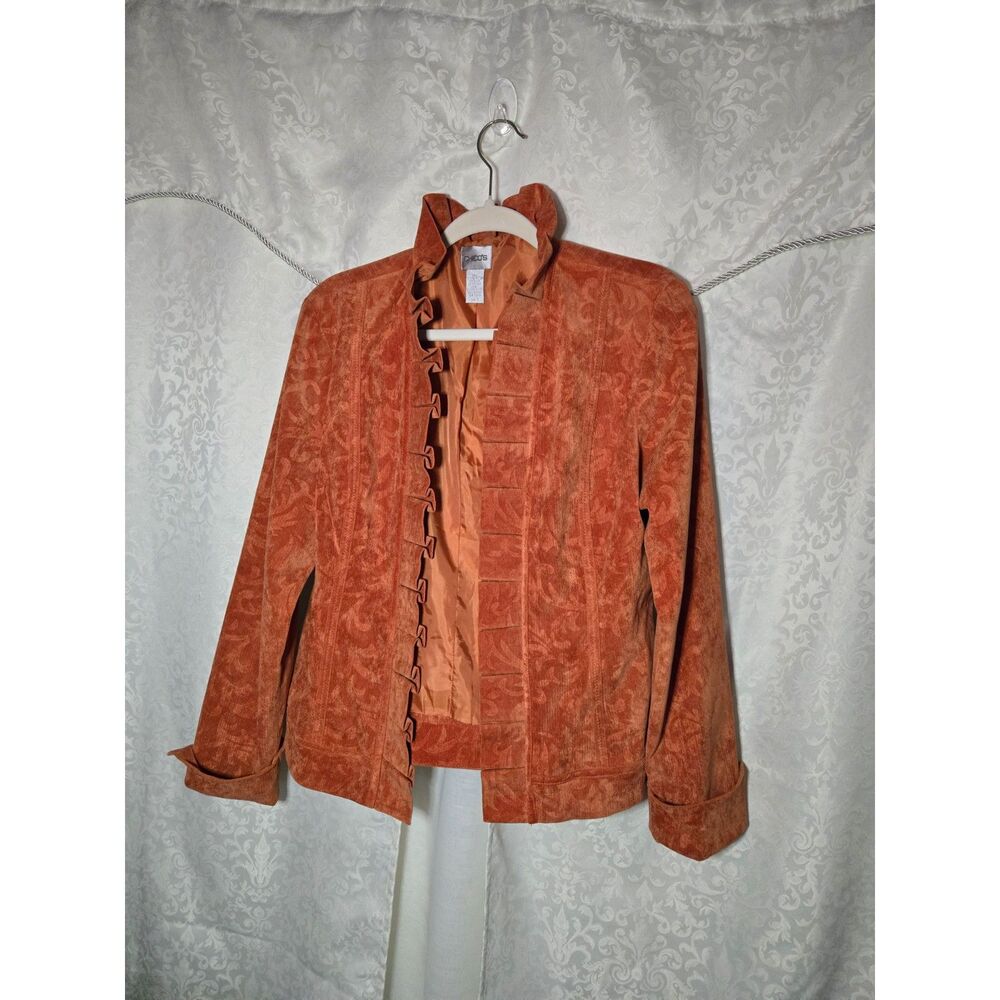 Chico's Art-to-Wear Orange Ruffled Western Fine Corduroy Jacket | 1 (M)